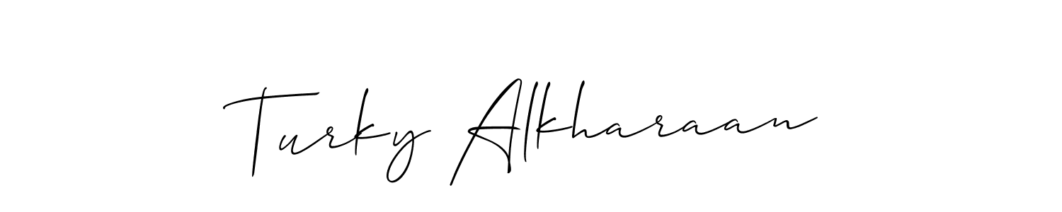 You should practise on your own different ways (Allison_Script) to write your name (Turky Alkharaan) in signature. don't let someone else do it for you. Turky Alkharaan signature style 2 images and pictures png