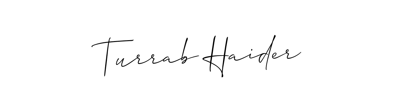 Also You can easily find your signature by using the search form. We will create Turrab Haider name handwritten signature images for you free of cost using Allison_Script sign style. Turrab Haider signature style 2 images and pictures png