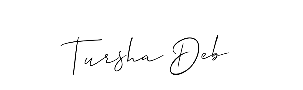 Allison_Script is a professional signature style that is perfect for those who want to add a touch of class to their signature. It is also a great choice for those who want to make their signature more unique. Get Tursha Deb name to fancy signature for free. Tursha Deb signature style 2 images and pictures png