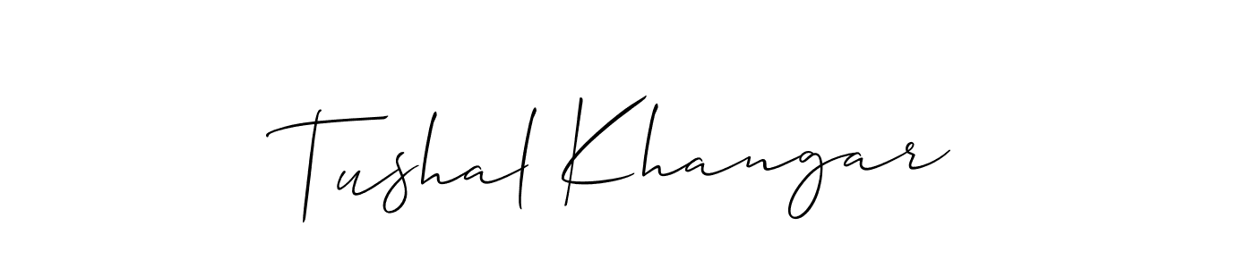 This is the best signature style for the Tushal Khangar name. Also you like these signature font (Allison_Script). Mix name signature. Tushal Khangar signature style 2 images and pictures png