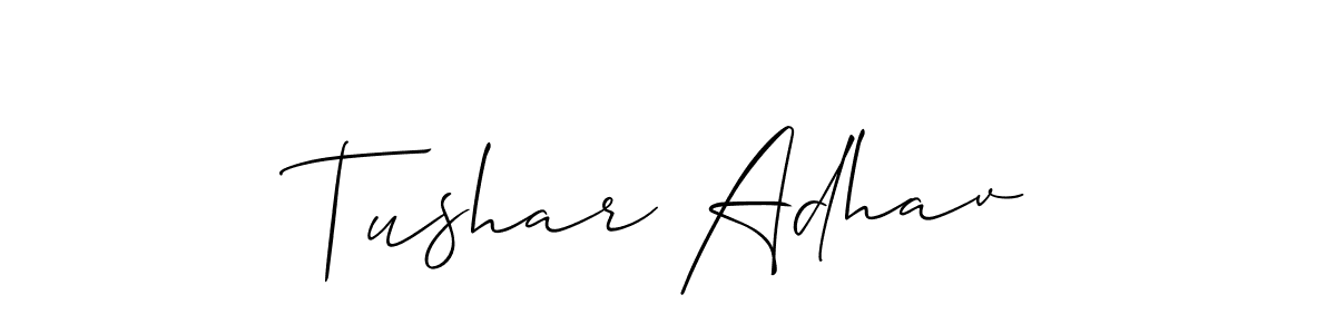 How to Draw Tushar Adhav signature style? Allison_Script is a latest design signature styles for name Tushar Adhav. Tushar Adhav signature style 2 images and pictures png