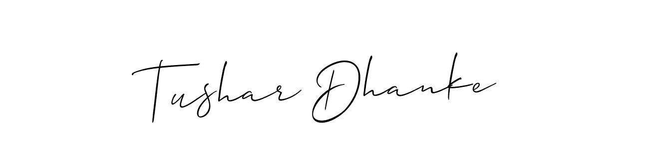 The best way (Allison_Script) to make a short signature is to pick only two or three words in your name. The name Tushar Dhanke include a total of six letters. For converting this name. Tushar Dhanke signature style 2 images and pictures png
