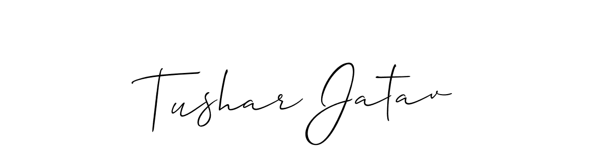 The best way (Allison_Script) to make a short signature is to pick only two or three words in your name. The name Tushar Jatav include a total of six letters. For converting this name. Tushar Jatav signature style 2 images and pictures png