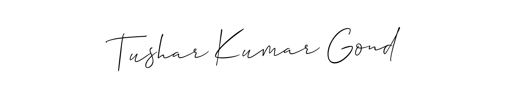 The best way (Allison_Script) to make a short signature is to pick only two or three words in your name. The name Tushar Kumar Gond include a total of six letters. For converting this name. Tushar Kumar Gond signature style 2 images and pictures png