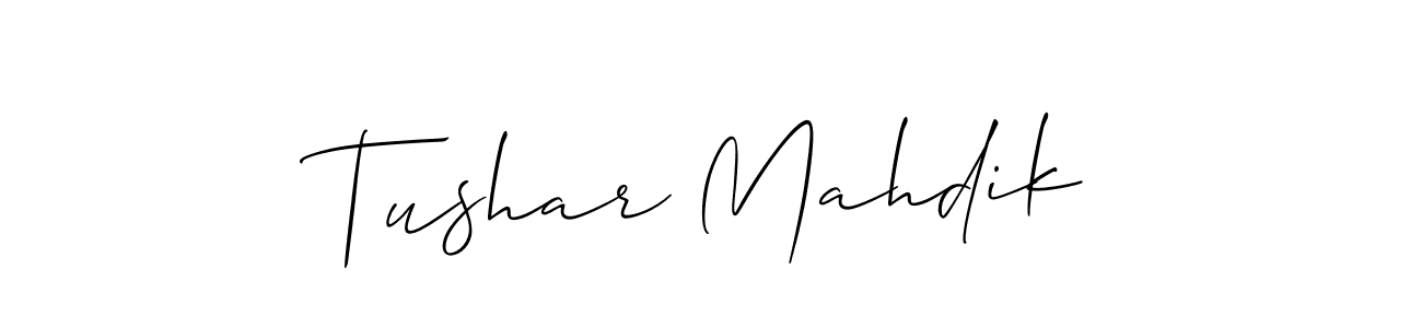 This is the best signature style for the Tushar Mahdik name. Also you like these signature font (Allison_Script). Mix name signature. Tushar Mahdik signature style 2 images and pictures png