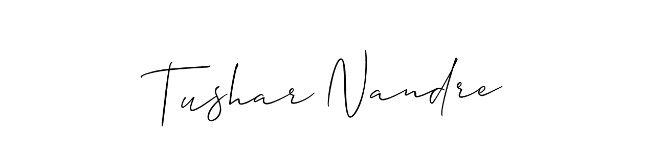 The best way (Allison_Script) to make a short signature is to pick only two or three words in your name. The name Tushar Nandre include a total of six letters. For converting this name. Tushar Nandre signature style 2 images and pictures png