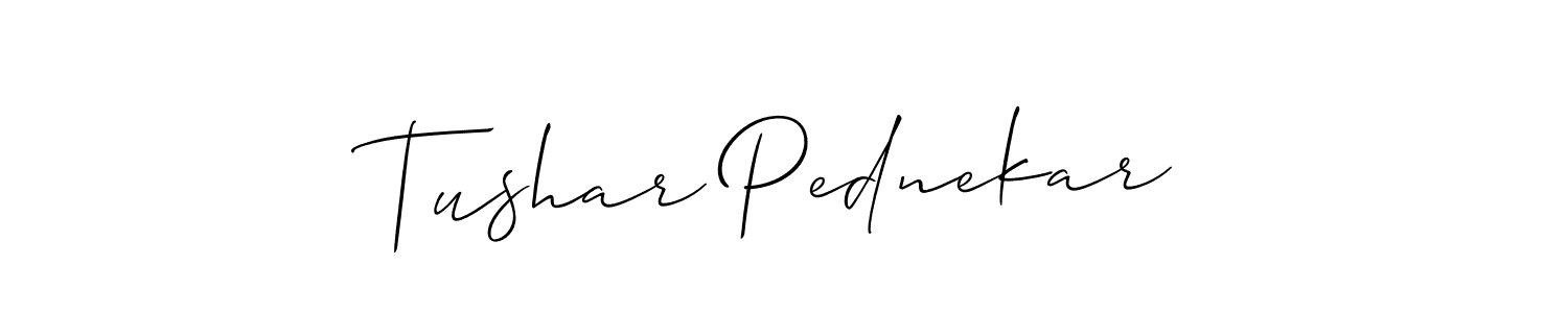 Tushar Pednekar stylish signature style. Best Handwritten Sign (Allison_Script) for my name. Handwritten Signature Collection Ideas for my name Tushar Pednekar. Tushar Pednekar signature style 2 images and pictures png