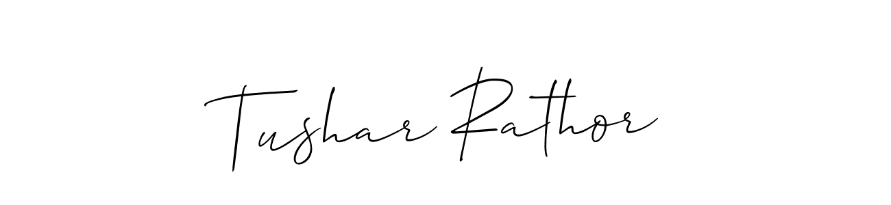 The best way (Allison_Script) to make a short signature is to pick only two or three words in your name. The name Tushar Rathor include a total of six letters. For converting this name. Tushar Rathor signature style 2 images and pictures png