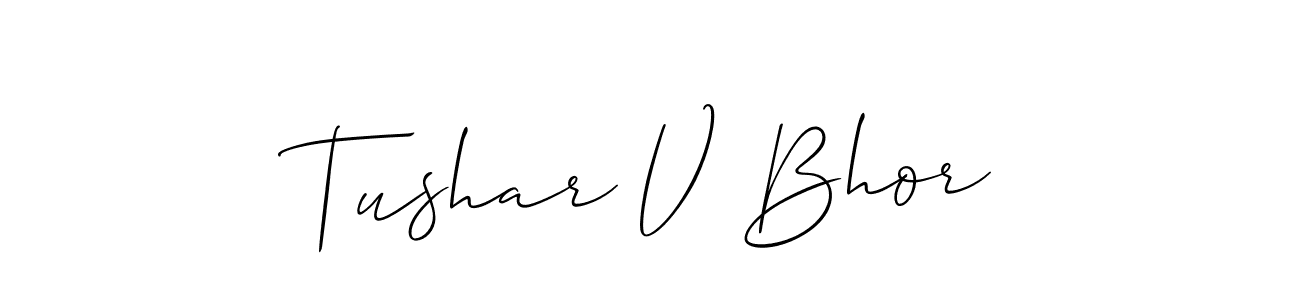 How to make Tushar V Bhor name signature. Use Allison_Script style for creating short signs online. This is the latest handwritten sign. Tushar V Bhor signature style 2 images and pictures png