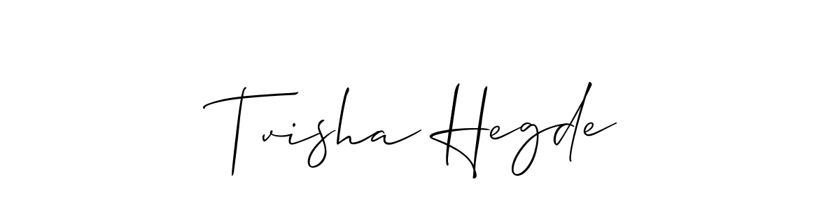 The best way (Allison_Script) to make a short signature is to pick only two or three words in your name. The name Tvisha Hegde include a total of six letters. For converting this name. Tvisha Hegde signature style 2 images and pictures png