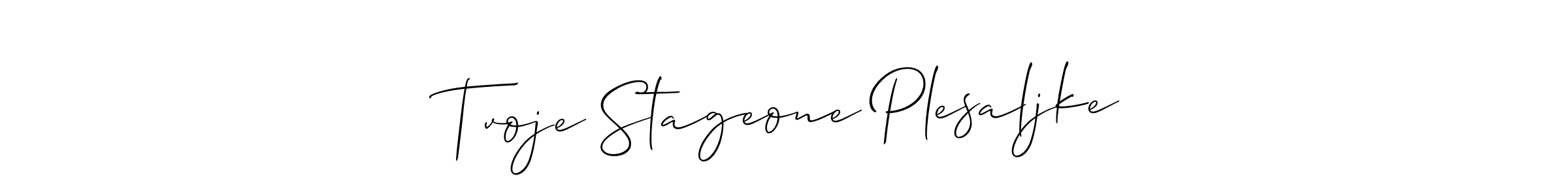 How to Draw Tvoje Stageone Plesaljke signature style? Allison_Script is a latest design signature styles for name Tvoje Stageone Plesaljke. Tvoje Stageone Plesaljke signature style 2 images and pictures png