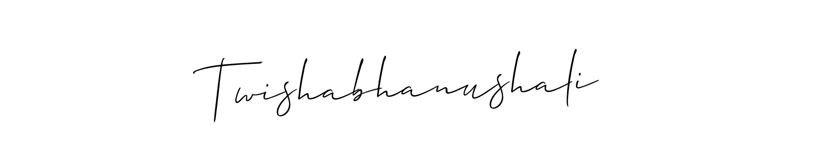 Use a signature maker to create a handwritten signature online. With this signature software, you can design (Allison_Script) your own signature for name Twishabhanushali. Twishabhanushali signature style 2 images and pictures png