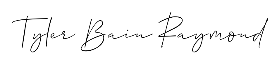 A sleek calligraphic signature for name Tyler Bain Raymond utilizing Allison_Script styling. Great for adding personal signatures to photos and art. Tyler Bain Raymond signature style 2 images and pictures png