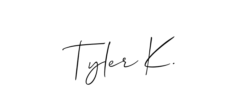 The best way (Allison_Script) to make a short signature is to pick only two or three words in your name. The name Tyler K. include a total of six letters. For converting this name. Tyler K. signature style 2 images and pictures png