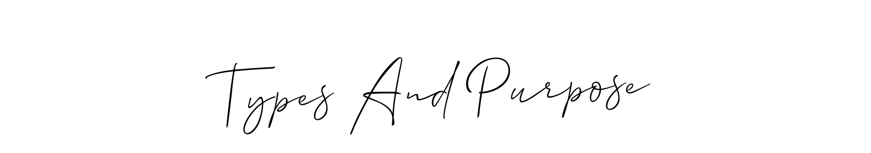 Similarly Allison_Script is the best handwritten signature design. Signature creator online .You can use it as an online autograph creator for name Types And Purpose. Types And Purpose signature style 2 images and pictures png