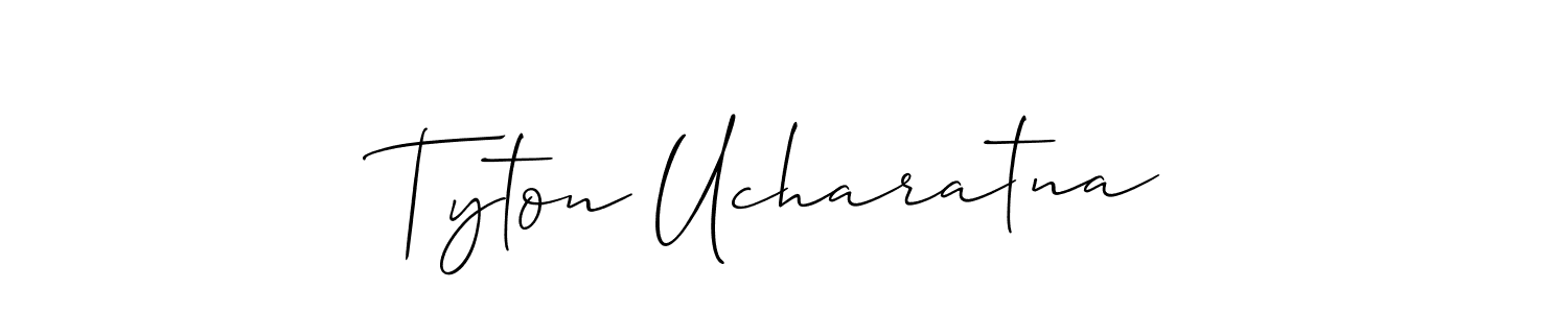 Similarly Allison_Script is the best handwritten signature design. Signature creator online .You can use it as an online autograph creator for name Tyton Ucharatna. Tyton Ucharatna signature style 2 images and pictures png