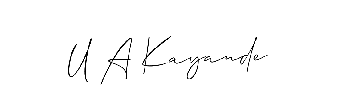 if you are searching for the best signature style for your name U A Kayande. so please give up your signature search. here we have designed multiple signature styles  using Allison_Script. U A Kayande signature style 2 images and pictures png