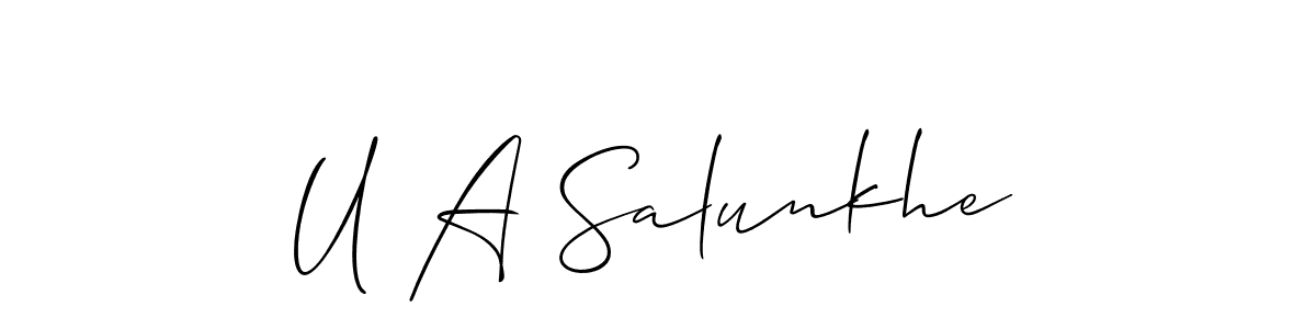 if you are searching for the best signature style for your name U A Salunkhe. so please give up your signature search. here we have designed multiple signature styles  using Allison_Script. U A Salunkhe signature style 2 images and pictures png