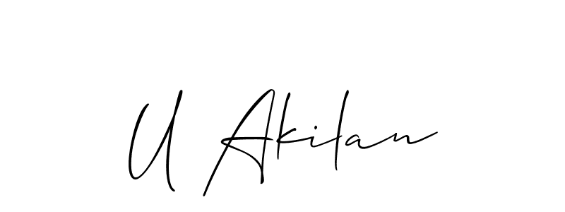 Use a signature maker to create a handwritten signature online. With this signature software, you can design (Allison_Script) your own signature for name U Akilan. U Akilan signature style 2 images and pictures png