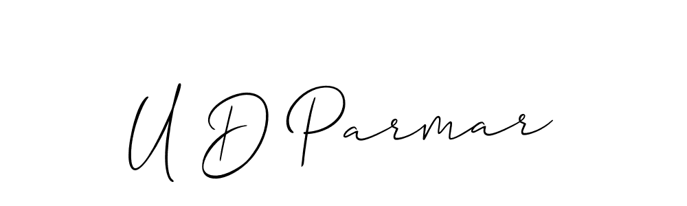The best way (Allison_Script) to make a short signature is to pick only two or three words in your name. The name U D Parmar include a total of six letters. For converting this name. U D Parmar signature style 2 images and pictures png