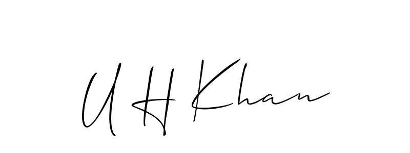if you are searching for the best signature style for your name U H Khan. so please give up your signature search. here we have designed multiple signature styles  using Allison_Script. U H Khan signature style 2 images and pictures png