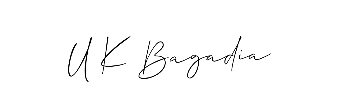 The best way (Allison_Script) to make a short signature is to pick only two or three words in your name. The name U K Bagadia include a total of six letters. For converting this name. U K Bagadia signature style 2 images and pictures png