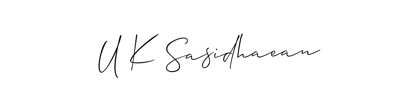 It looks lik you need a new signature style for name U K Sasidhaean. Design unique handwritten (Allison_Script) signature with our free signature maker in just a few clicks. U K Sasidhaean signature style 2 images and pictures png