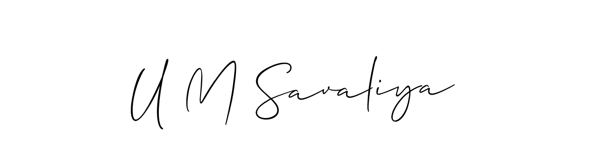 Design your own signature with our free online signature maker. With this signature software, you can create a handwritten (Allison_Script) signature for name U M Savaliya. U M Savaliya signature style 2 images and pictures png