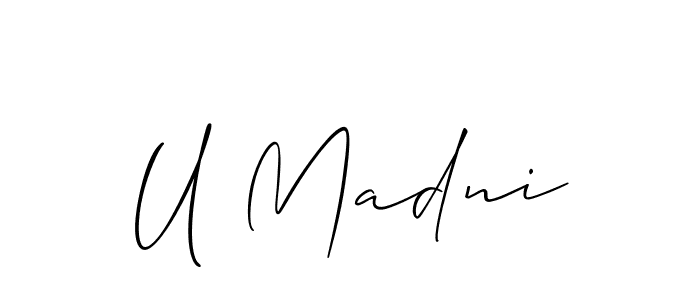 if you are searching for the best signature style for your name U Madni. so please give up your signature search. here we have designed multiple signature styles  using Allison_Script. U Madni signature style 2 images and pictures png