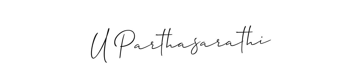 if you are searching for the best signature style for your name U Parthasarathi. so please give up your signature search. here we have designed multiple signature styles  using Allison_Script. U Parthasarathi signature style 2 images and pictures png