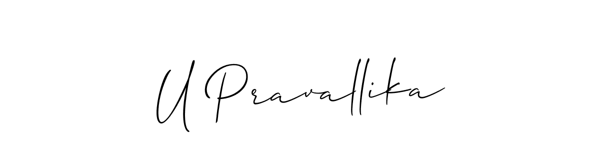 Similarly Allison_Script is the best handwritten signature design. Signature creator online .You can use it as an online autograph creator for name U Pravallika. U Pravallika signature style 2 images and pictures png