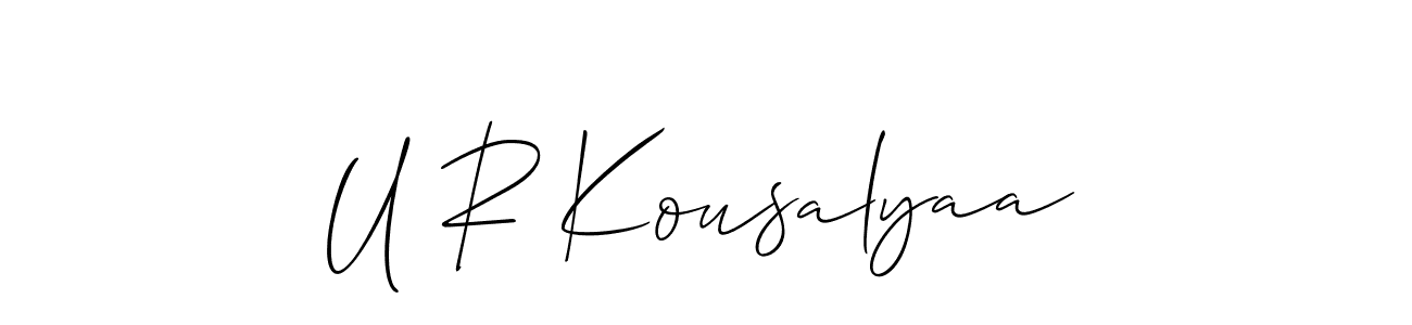 How to make U R Kousalyaa name signature. Use Allison_Script style for creating short signs online. This is the latest handwritten sign. U R Kousalyaa signature style 2 images and pictures png