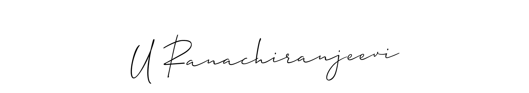 The best way (Allison_Script) to make a short signature is to pick only two or three words in your name. The name U Ranachiranjeevi include a total of six letters. For converting this name. U Ranachiranjeevi signature style 2 images and pictures png