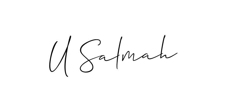 It looks lik you need a new signature style for name U Salmah. Design unique handwritten (Allison_Script) signature with our free signature maker in just a few clicks. U Salmah signature style 2 images and pictures png