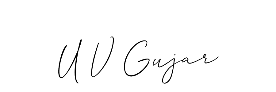 The best way (Allison_Script) to make a short signature is to pick only two or three words in your name. The name U V Gujar include a total of six letters. For converting this name. U V Gujar signature style 2 images and pictures png
