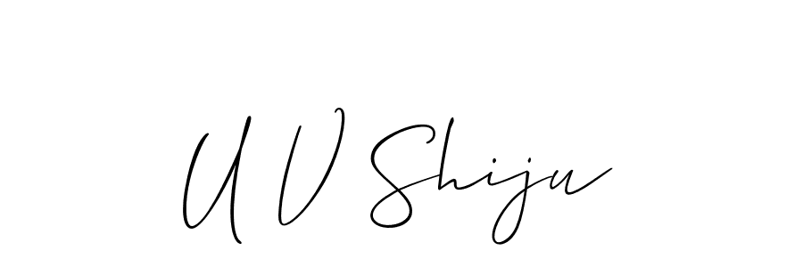 if you are searching for the best signature style for your name U V Shiju. so please give up your signature search. here we have designed multiple signature styles  using Allison_Script. U V Shiju signature style 2 images and pictures png