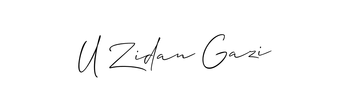 The best way (Allison_Script) to make a short signature is to pick only two or three words in your name. The name U Zidan Gazi include a total of six letters. For converting this name. U Zidan Gazi signature style 2 images and pictures png