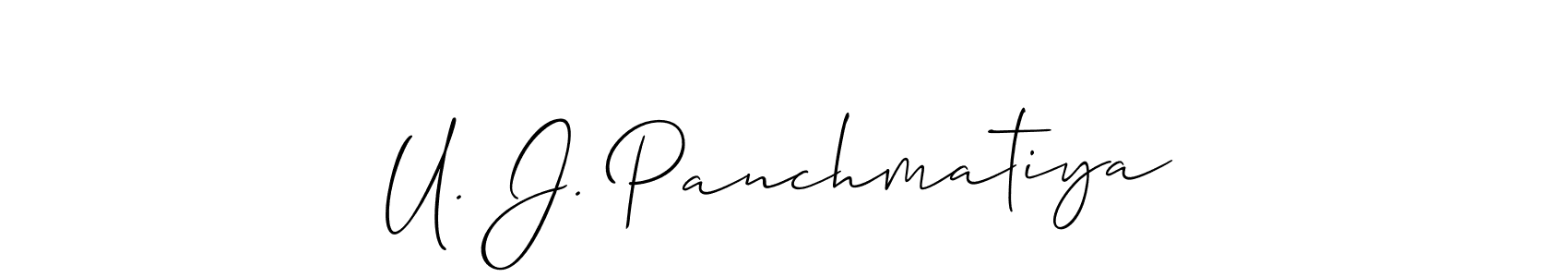 How to make U. J. Panchmatiya name signature. Use Allison_Script style for creating short signs online. This is the latest handwritten sign. U. J. Panchmatiya signature style 2 images and pictures png