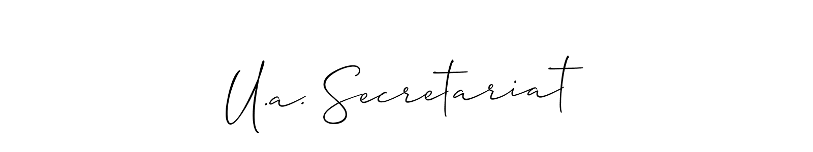 The best way (Allison_Script) to make a short signature is to pick only two or three words in your name. The name U.a. Secretariat include a total of six letters. For converting this name. U.a. Secretariat signature style 2 images and pictures png