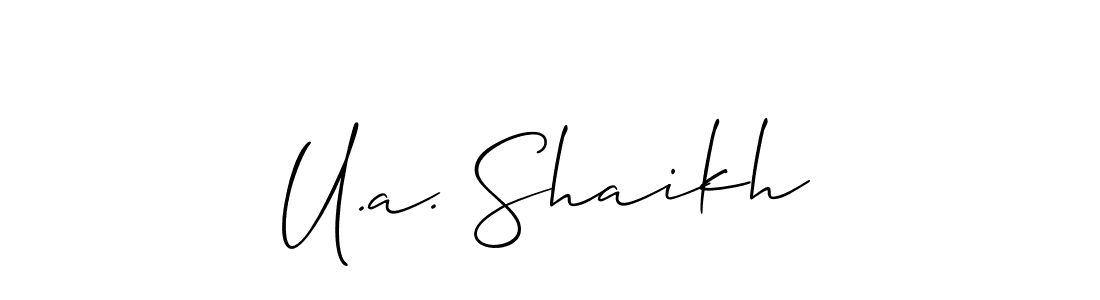 The best way (Allison_Script) to make a short signature is to pick only two or three words in your name. The name U.a. Shaikh include a total of six letters. For converting this name. U.a. Shaikh signature style 2 images and pictures png