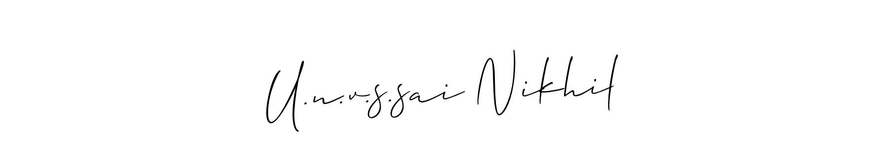 You can use this online signature creator to create a handwritten signature for the name U.n.v.s.sai Nikhil. This is the best online autograph maker. U.n.v.s.sai Nikhil signature style 2 images and pictures png