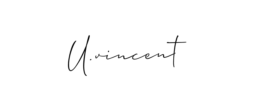 The best way (Allison_Script) to make a short signature is to pick only two or three words in your name. The name U.vincent include a total of six letters. For converting this name. U.vincent signature style 2 images and pictures png