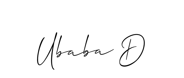 The best way (Allison_Script) to make a short signature is to pick only two or three words in your name. The name Ubaba D include a total of six letters. For converting this name. Ubaba D signature style 2 images and pictures png