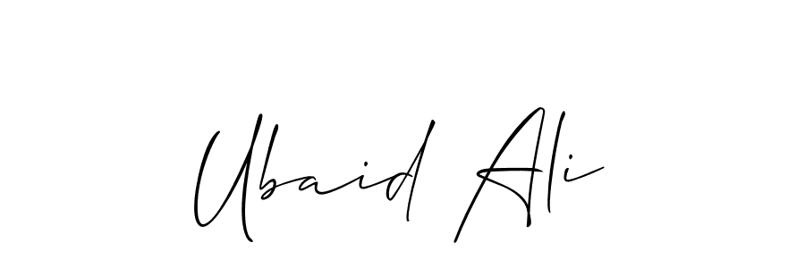The best way (Allison_Script) to make a short signature is to pick only two or three words in your name. The name Ubaid Ali include a total of six letters. For converting this name. Ubaid Ali signature style 2 images and pictures png