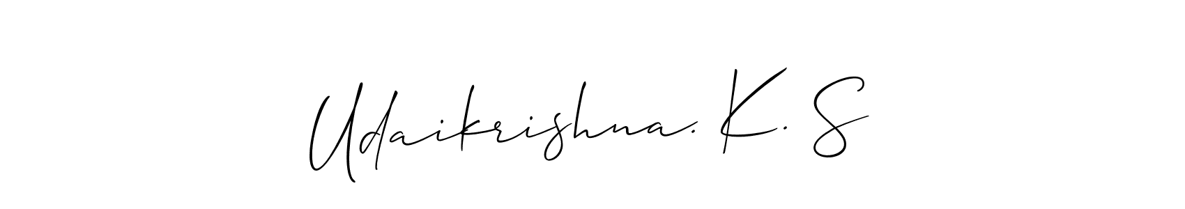 Similarly Allison_Script is the best handwritten signature design. Signature creator online .You can use it as an online autograph creator for name Udaikrishna. K. S. Udaikrishna. K. S signature style 2 images and pictures png