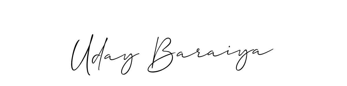 The best way (Allison_Script) to make a short signature is to pick only two or three words in your name. The name Uday Baraiya include a total of six letters. For converting this name. Uday Baraiya signature style 2 images and pictures png