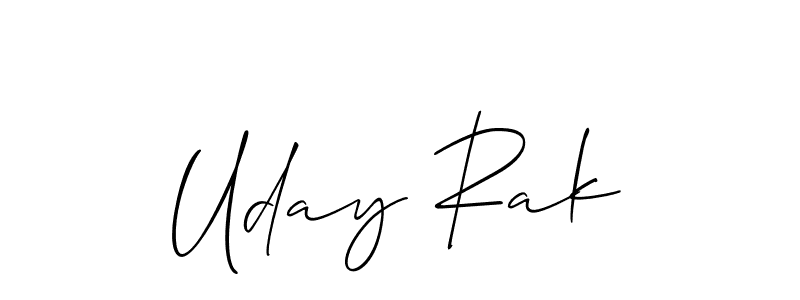 if you are searching for the best signature style for your name Uday Rak. so please give up your signature search. here we have designed multiple signature styles  using Allison_Script. Uday Rak signature style 2 images and pictures png