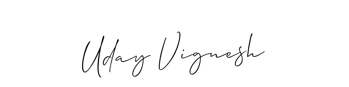 The best way (Allison_Script) to make a short signature is to pick only two or three words in your name. The name Uday Vignesh include a total of six letters. For converting this name. Uday Vignesh signature style 2 images and pictures png