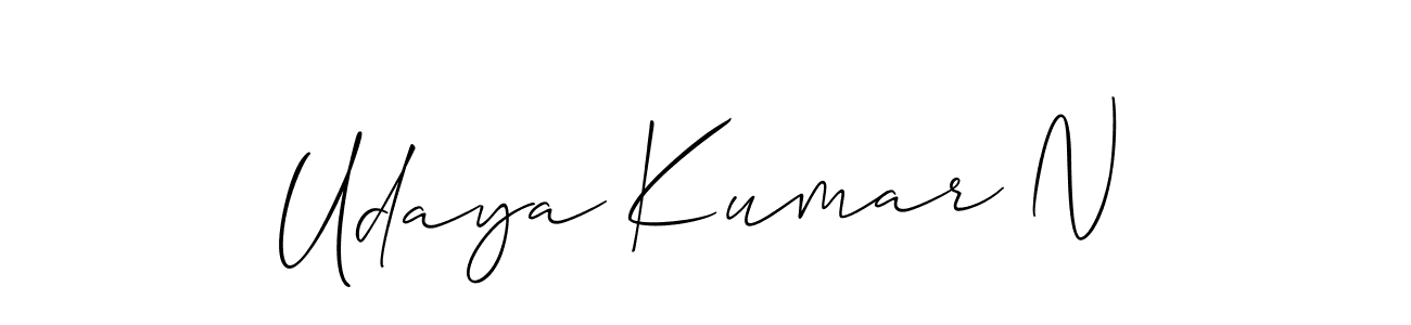The best way (Allison_Script) to make a short signature is to pick only two or three words in your name. The name Udaya Kumar N include a total of six letters. For converting this name. Udaya Kumar N signature style 2 images and pictures png