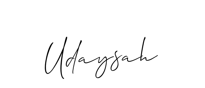 Use a signature maker to create a handwritten signature online. With this signature software, you can design (Allison_Script) your own signature for name Udaysah. Udaysah signature style 2 images and pictures png